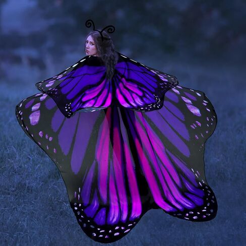 Suhine 2 Pcs Halloween Butterfly Wings Butterfly Shawl Double Layer Butterfly Costume with Headband for Women Girl in Saudi Arabia