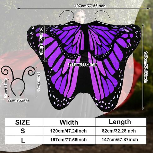 Suhine 2 Pcs Halloween Butterfly Wings Butterfly Shawl Double Layer Butterfly Costume with Headband for Women Girl in Saudi Arabia