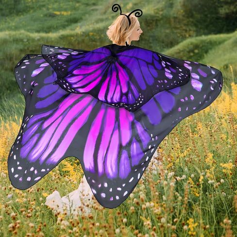 Suhine 2 Pcs Halloween Butterfly Wings Butterfly Shawl Double Layer Butterfly Costume with Headband for Women Girl in Saudi Arabia