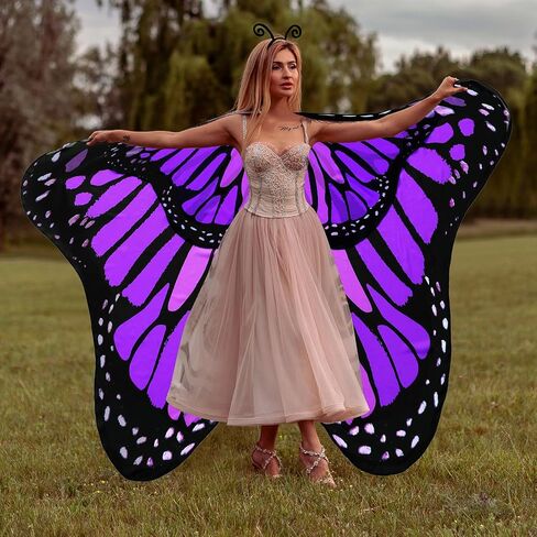 Suhine 2 Pcs Halloween Butterfly Wings Butterfly Shawl Double Layer Butterfly Costume with Headband for Women Girl in Saudi Arabia