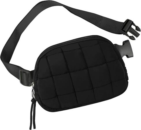 Quilted Puffer Belt Bag, Everywhere Waist Fanny Packs, Lightweight Crossbody Bag with Adjustable Strap, Black in Saudi Arabia