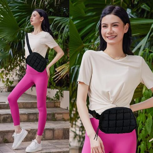 Quilted Puffer Belt Bag, Everywhere Waist Fanny Packs, Lightweight Crossbody Bag with Adjustable Strap, Black in Saudi Arabia