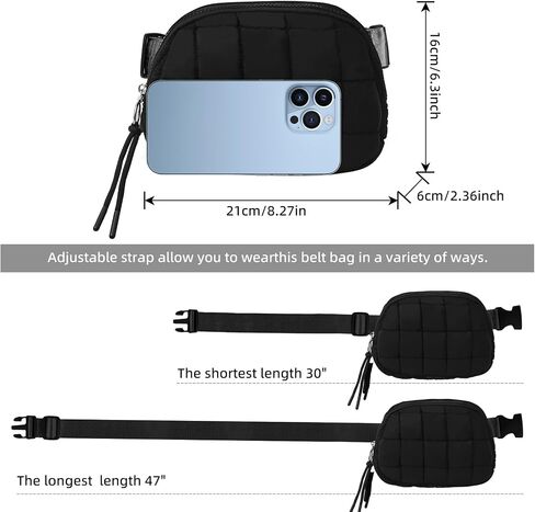 Quilted Puffer Belt Bag, Everywhere Waist Fanny Packs, Lightweight Crossbody Bag with Adjustable Strap, Black in Saudi Arabia