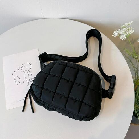 Quilted Puffer Belt Bag, Everywhere Waist Fanny Packs, Lightweight Crossbody Bag with Adjustable Strap, Black in Saudi Arabia