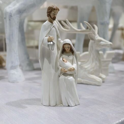 SXSZZXL Nativity Scene Indoor Holy Family Figurines Woodcut Style Jesus Resin Statues Catholic Tabletop Decorations for Christmas Home Decor(Grey) in Saudi Arabia