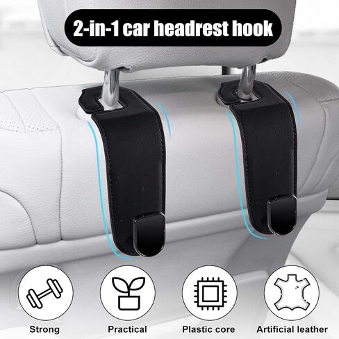 2pcs Car Seat Back Hook, Leather Car Seat Hooks Car Headrest Hook Auto Seat Hook Hangers Storage Organizer Car Inside Accessories for Purse Umbrellas Handbag (Black) in Saudi Arabia