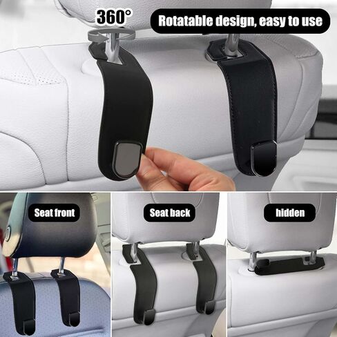 2pcs Car Seat Back Hook, Leather Car Seat Hooks Car Headrest Hook Auto Seat Hook Hangers Storage Organizer Car Inside Accessories for Purse Umbrellas Handbag (Black) in Saudi Arabia