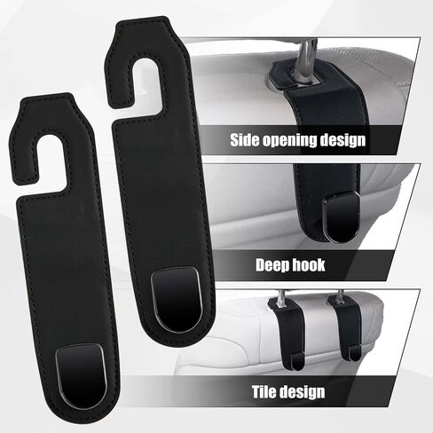 2pcs Car Seat Back Hook, Leather Car Seat Hooks Car Headrest Hook Auto Seat Hook Hangers Storage Organizer Car Inside Accessories for Purse Umbrellas Handbag (Black) in Saudi Arabia