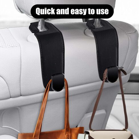 2pcs Car Seat Back Hook, Leather Car Seat Hooks Car Headrest Hook Auto Seat Hook Hangers Storage Organizer Car Inside Accessories for Purse Umbrellas Handbag (Black) in Saudi Arabia