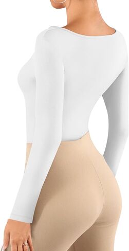 MANGOPOP Women Asymmetrical Neck Long Sleeve Basic T shirt Thong Bodysuit Tops in Saudi Arabia