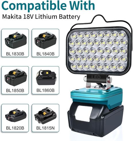 Cordless LED Work Light for Makita 18v Battery, Portable Flood Lights 80W Spotlight Compact Lighting 8000LM With Type C & USB Fast Charging for Camping, Hiking, Fishing,Power Failure,Job Site,Workshop in Saudi Arabia