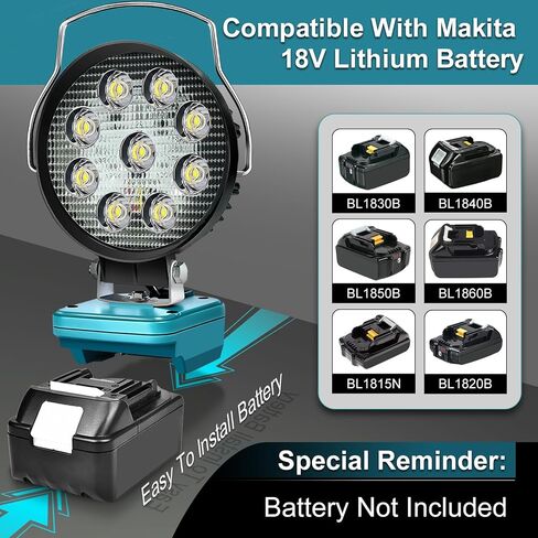 Cordless LED Work Light for Makita 18v Battery, Portable Flood Lights 80W Spotlight Compact Lighting 8000LM With Type C & USB Fast Charging for Camping, Hiking, Fishing,Power Failure,Job Site,Workshop in Saudi Arabia