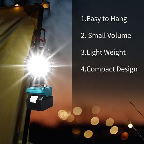 Cordless LED Work Light for Makita 18v Battery, Portable Flood Lights 80W Spotlight Compact Lighting 8000LM With Type C & USB Fast Charging for Camping, Hiking, Fishing,Power Failure,Job Site,Workshop in Saudi Arabia