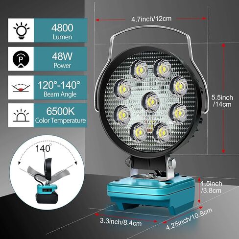 Cordless LED Work Light for Makita 18v Battery, Portable Flood Lights 80W Spotlight Compact Lighting 8000LM With Type C & USB Fast Charging for Camping, Hiking, Fishing,Power Failure,Job Site,Workshop in Saudi Arabia