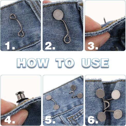 COMNICO Adjustable Waist Buckle Extender Set, 24 Pcs Waist Buckle Extender Tightener Reusable Extra Jean Button No Sewing Replacement Buttons Waistband Extension for Loose Jeans Pant in Saudi Arabia