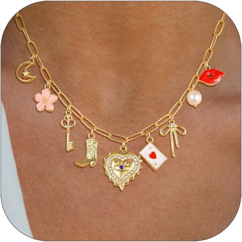 Charm Necklace For Women Shell Heart Necklaces Gold Charms Pendant Paperclip Chain Boho Summer Seashell Beach Evil Eye 14k Starfish Jewelry in Kuwait