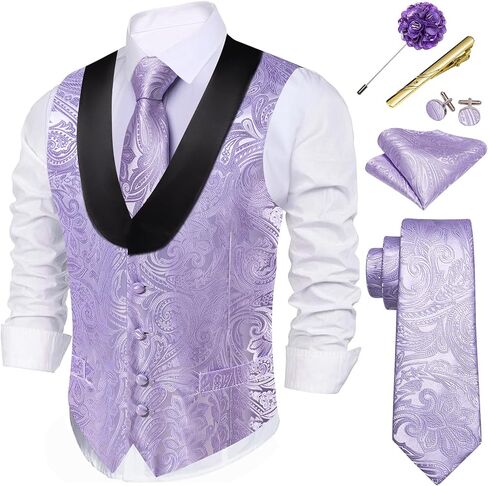 Barry.Wang Mens Paisley Vest Silk Jacquard Shawl Collar Floral Formal Suit Waistcoat Tie Set 6PCS Wedding Tuxedo in Saudi Arabia