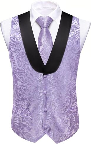 Barry.Wang Mens Paisley Vest Silk Jacquard Shawl Collar Floral Formal Suit Waistcoat Tie Set 6PCS Wedding Tuxedo in Saudi Arabia