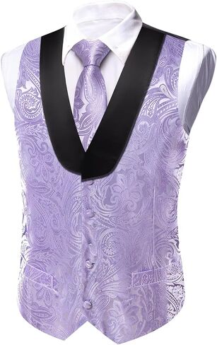 Barry.Wang Mens Paisley Vest Silk Jacquard Shawl Collar Floral Formal Suit Waistcoat Tie Set 6PCS Wedding Tuxedo in Saudi Arabia