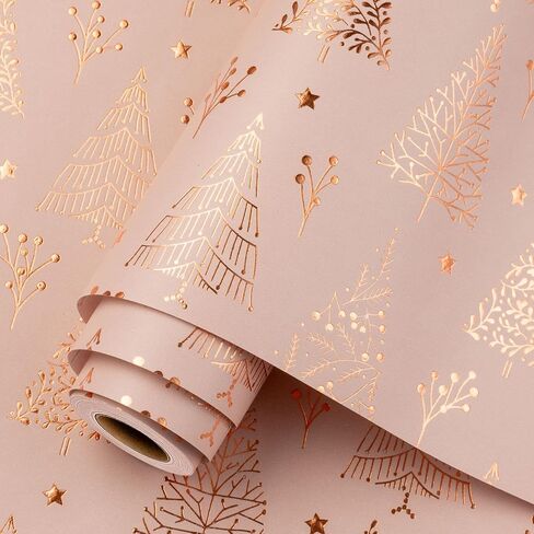 Homeral Christmas Wrapping Paper Roll - 46.8 sq.ft. 3D Embossed Gold Foil Christmas Tree, Star on Black for Christmas, New Year Celebration, Holiday - 17in x 33ft in Saudi Arabia