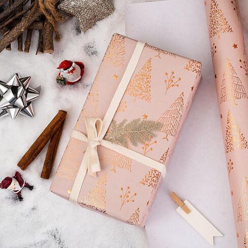 Homeral Christmas Wrapping Paper Roll - 46.8 sq.ft. 3D Embossed Gold Foil Christmas Tree, Star on Black for Christmas, New Year Celebration, Holiday - 17in x 33ft in Saudi Arabia