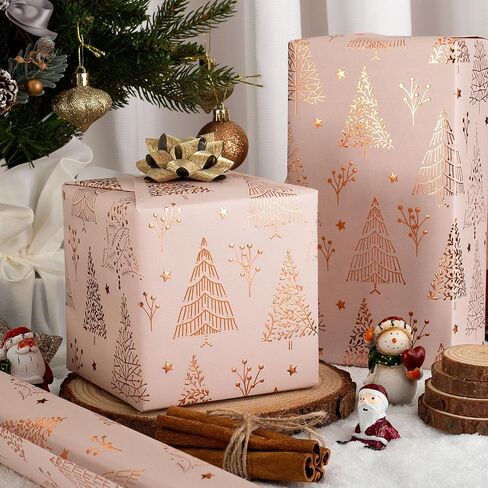 Homeral Christmas Wrapping Paper Roll - 46.8 sq.ft. 3D Embossed Gold Foil Christmas Tree, Star on Black for Christmas, New Year Celebration, Holiday - 17in x 33ft in Saudi Arabia