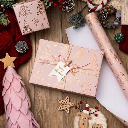 Homeral Christmas Wrapping Paper Roll - 46.8 sq.ft. 3D Embossed Gold Foil Christmas Tree, Star on Black for Christmas, New Year Celebration, Holiday - 17in x 33ft in Saudi Arabia
