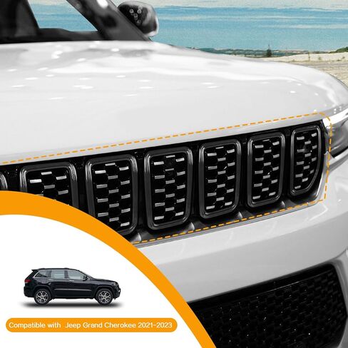 Hoolcar Front Grille Insert Cover Compatible with Jeep Grand Cherokee 2021-2023, Black, 7 Pcs in Saudi Arabia