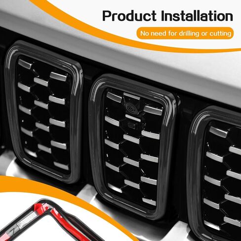 Hoolcar Front Grille Insert Cover Compatible with Jeep Grand Cherokee 2021-2023, Black, 7 Pcs in Saudi Arabia