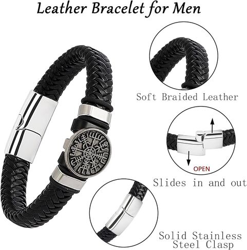Braided Leather Bracelet for Men Viking Cuff Bangle with Clasp Celtic Jewelry of Talisman in Kuwait