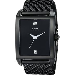 GUESS Men's U12557G1 Classic Black IP Rectangular Diamond Accented Watch in Kuwait