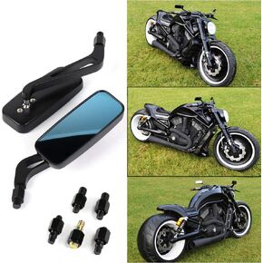 Universal Black Rectangle Bobber Mirrors Blue Mirror Reducing Glare Motorcycle Rear View Mirrors for Harley Kawasaki Cruise Dirt Bike