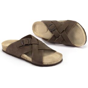 FITORY Women's Cork Footbed Slide,Open Toe Flat Sandals with Arch Support for Summer Size 6-11