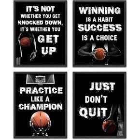 Inspirational Basketball Wall Art Prints,Basketball Art Prints,Basketball Sports Canvas Posters for Sports Fans Boys Guys Room Dorm Bedroom Wall Decor,Set of 4(8" x10"Unframed)