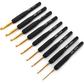 Pwshymi Ergonomic Crochet Hooks Set with Rubber Handle, Ergonomic Knitting Needles for Comfortable Crocheting 9 Pcs Craft Accessories