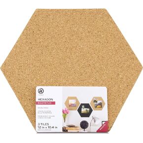 U Brands Hexagon Double-Sided Bulletin Tiles, Cork and EVA Foam, 12" x 10.4", 3 Count