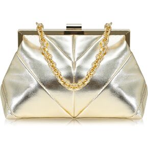 Evening Purse for Women - Clutch Bag Small PU Leather Purse Removable Crossbody Chain Handbag with Clasp Closure