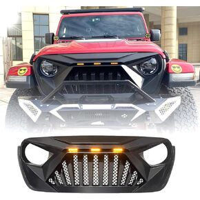 شواية أمامية تناسب 2018-2023 Jeep Wrangler JL&JLU (روبيكون/صحارى/سبورت)، 2019-2023 ملحقات استبدال شوايات المصارع، تصميم أضواء الجري النهارية LED وحزام الأسلاك
