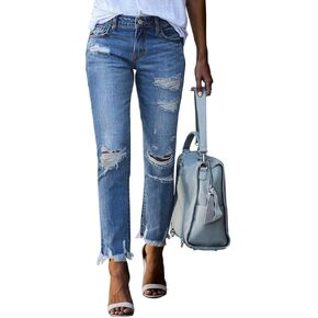 Sidefeel Women Button Fly High Rise Distressed Ripped Skinny Denim Jeans