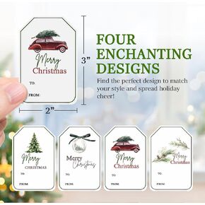 Merry Christmas Tags - Self Adhesive Christmas Name Tags - Bulk Roll of 250 Tags - Decorative Holiday to and from Gift Tags for Presents (3″ x 2″) (Vintage White)