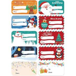 100 PCS Christmas Stickers Christmas Gift Tags Christmas Tags for Gifts Self Adhesive Christmas Presents Stickers Christmas Decorations Holiday Gifts for Women (2.95 x 1.6 Inch)