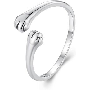 MUNDELL 925 Sterling Silver Cute Paw Prints Open Rings Minimalist Adjustable Rings for Women Stacking Rings Statement Rings Fine Jewelry