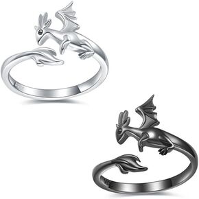 Dragon Ring 2pcs Cool Evil Dragon Open Ring Set Funky Animal Ring Street Fashion Black White Dragon Rings Flying Devil Dragon Ring Jewelry for Women