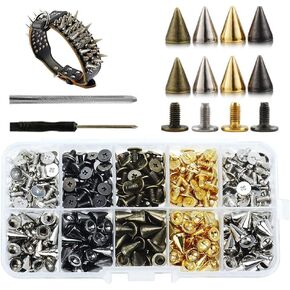 100 Pcs Metal Bullet Cone Spikes and Studs Kit, BetterJonny 7 * 10MM Mixed Color Leather Craft Rapid Rivet Screws Punk Studs and Spikes with 2 Setting Tools for Clothing Canvas Bag Leather DIY Craft in Saudi Arabia