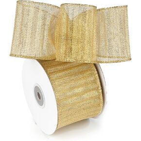 Champagne Gold Wired Ribbon with Gold Center Stripe 2.5" X 10 Yards Champagne Gold Metallic Christmas Ribbon Wired for Tree Decoration, Wreaths& Garlands, Crafts Projects, Home Decor in Kuwait