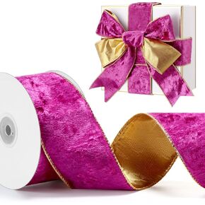 MTLEE Christmas Velvet Ribbon Iron Wired 10 Yard Gold Ribbon Soft Velvet Ribbon Fabric Gold Ribbon for Crafts Holiday Ribbon with Metallic Gold Backing for Weddings Decor(Black Gold,1.5 Inch)