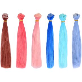 Totority 6Pcs Doll Hair Wefts, Doll Wig, Doll Straight Hair,DIY Doll Hair Crafts, Doll Hair Extensions Doll Making Arts Supplies