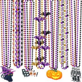 NOVWANG 21Pcs Halloween Party Favors Beaded Necklaces Bead Necklaces for Halloween Mardi Gras Party Favors Decorations Supplies （7 Designs）