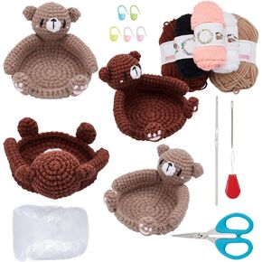 FREEBLOSS 2 Set DIY Bear Crochet Kit for Beginners Creative Crochet Coaster Set Complete Starter Crochet Kit for Adults Beginners Crochet Starter Kit with Video Tutorials for Women Hobbies