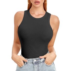 SIMIYA 2-Pack Tank Tops for Women Summer Ribbed Sleeveless Racerback Basic Top Slim Fitted Round High Neck Tanks
